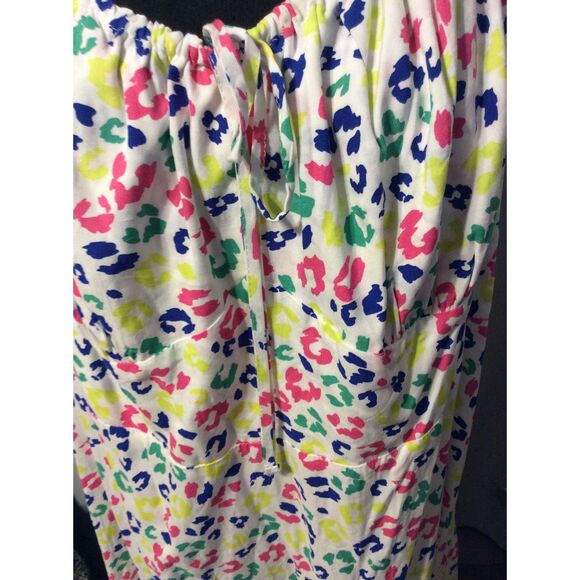 New NWT Plus size 2X Summer Dress Puffed Sleeves Leopard Rainbow - Picture 2 of 5